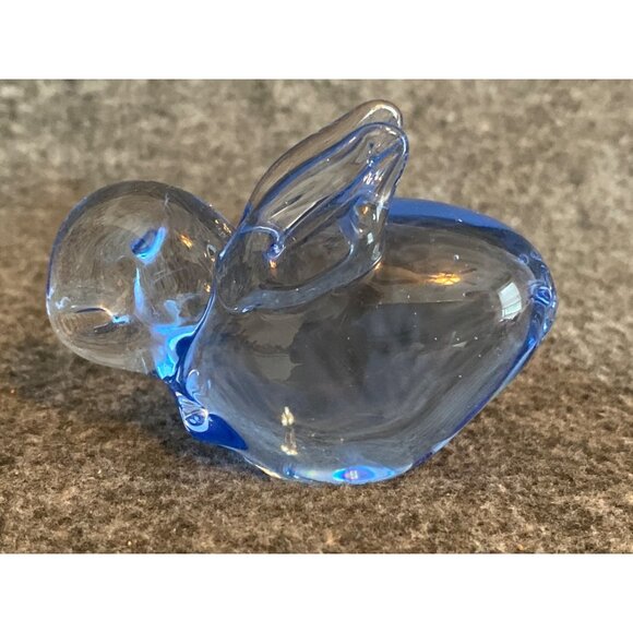 VTG Art Glass Blue Bunny Rabbit & Turtle Paperweight Figurine Translucent - Picture 4 of 10